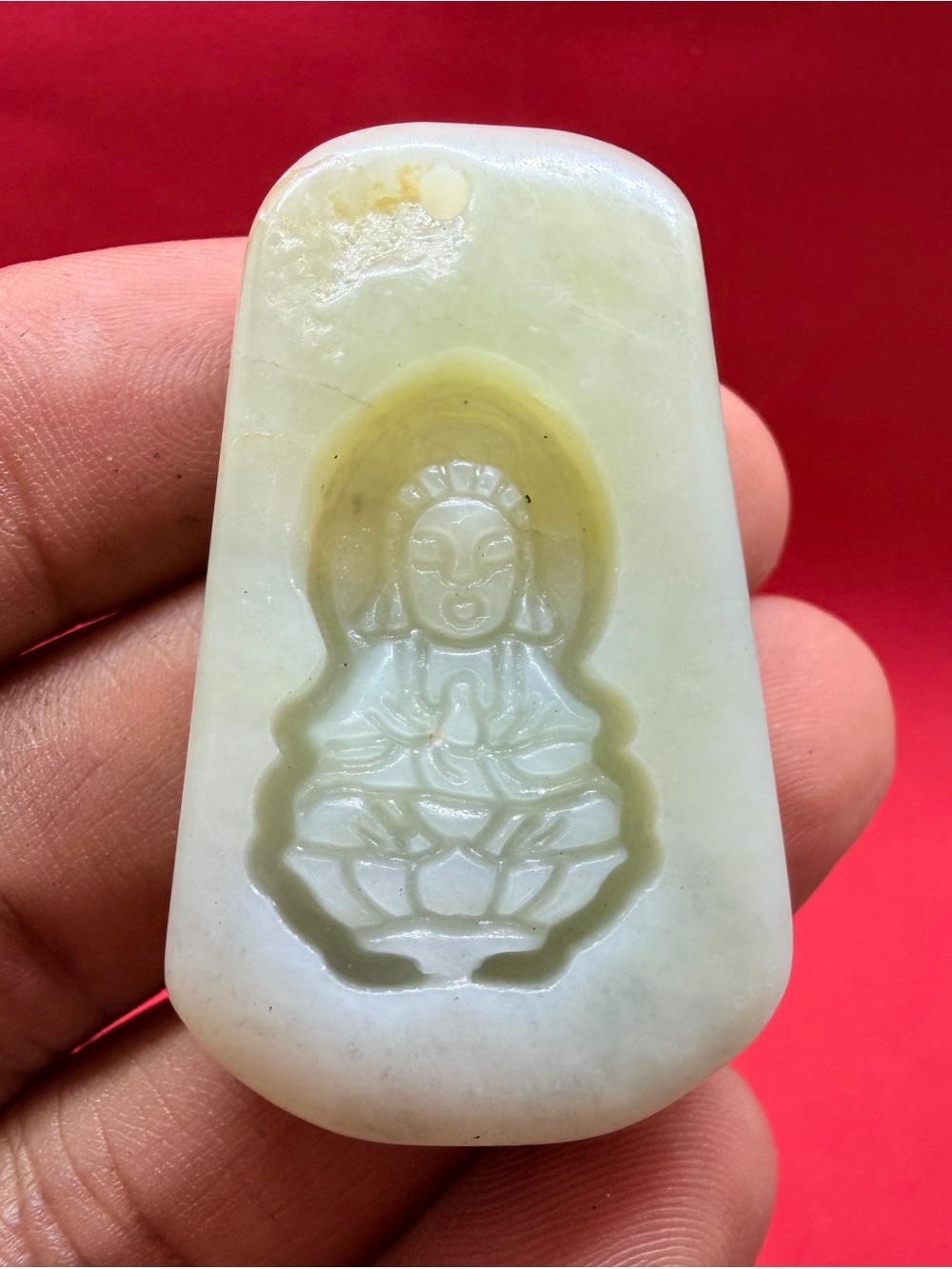 Carved White Jade Kwan Yin Pendant - Unbranded